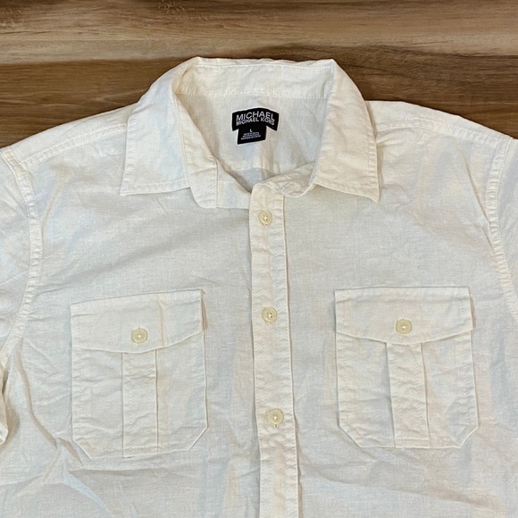 Michael Kors Linen Shirt Mens Large Short Sleeve Button Up Shirt L - Picture 1 of 9